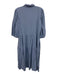 Magari Size L Blue Linen Blend Half Balloon Sleeve Button Up Collar Midi Dress Blue / L