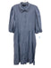 Magari Size L Blue Linen Blend Half Balloon Sleeve Button Up Collar Midi Dress Blue / L