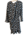 Veronica Beard Size 12 Black, Blue & Gray Silk Floral V Neck Long Sleeve Dress Black, Blue & Gray / 12