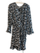 Veronica Beard Size 12 Black, Blue & Gray Silk Floral V Neck Long Sleeve Dress Black, Blue & Gray / 12