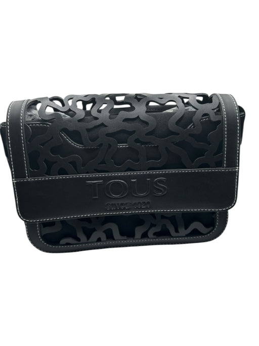 Tous Black Vegan Leather Cut Outs Front Flap Crossbody Bag Black / M