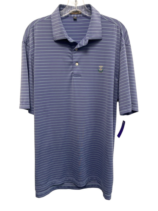 Peter Millar Size L Blue & Green Synthetic Striped Polo Athleisure Short Sleeve Blue & Green / L
