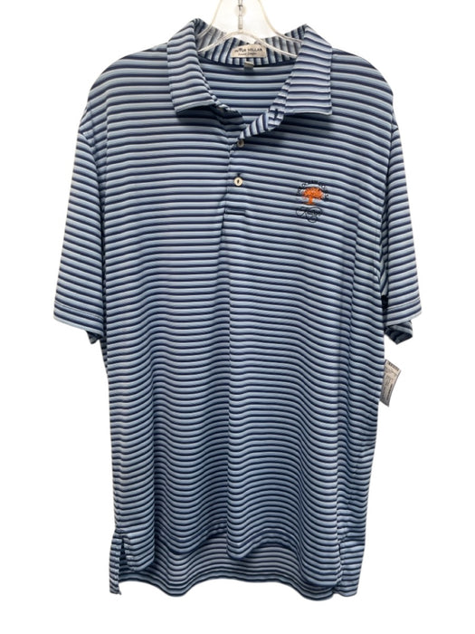 Peter Millar Size L Blue Synthetic Striped Polo Men's Short Sleeve Blue / L