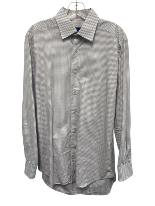 David Donahue Size 16 Red & White Cotton Plaid Point collar Long Sleeve Shirt Red & White / 16