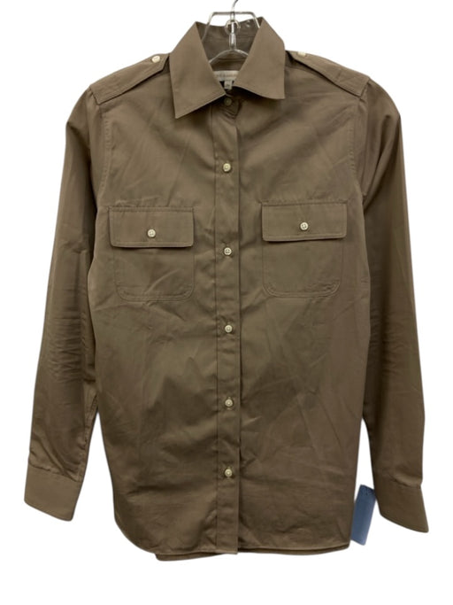 Ann Mashburn Size XS Dark Khaki Beige Cotton Long Sleeve Button Up Utility Top Dark Khaki Beige / XS