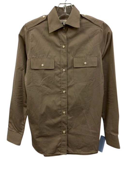 Ann Mashburn Size XS Dark Khaki Beige Cotton Long Sleeve Button Up Utility Top Dark Khaki Beige / XS