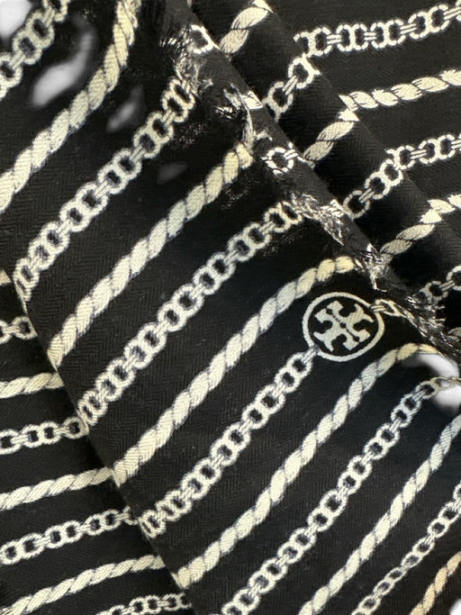 Tory Burch Black & White No Fabric Tag Chain Print Rope print Frayed Edges scarf Black & White