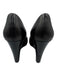 Tory Burch Shoe Size 6.5 Black Leather Upper Logo Plate Peep Toe Wedge Pumps Black / 6.5