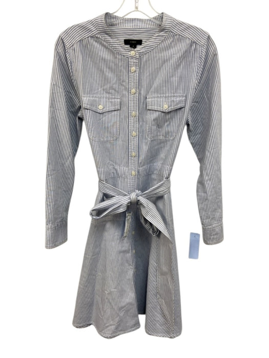 J. Crew Size 4 Blue & White Cotton Striped Long Sleeve Button Front Dress Blue & White / 4