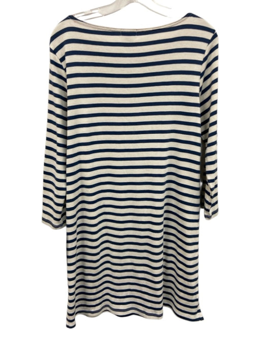 Lake Size M White & Blue Supima Cotton Striped Boat Neck Long Sleeve Shift Dress White & Blue / M