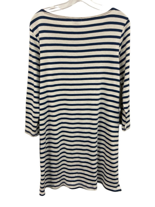 Lake Size M White & Blue Supima Cotton Striped Boat Neck Long Sleeve Shift Dress White & Blue / M