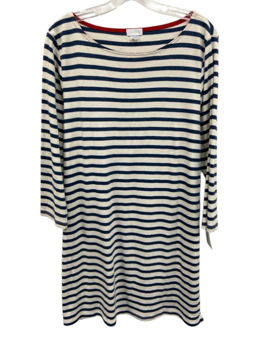 Lake Size M White & Blue Supima Cotton Striped Boat Neck Long Sleeve Shift Dress White & Blue / M