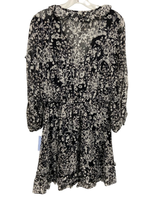 Shoshanna Size 6 Black, White & Pink Silk Chiffon Floral V Neck Dress Black, White & Pink / 6