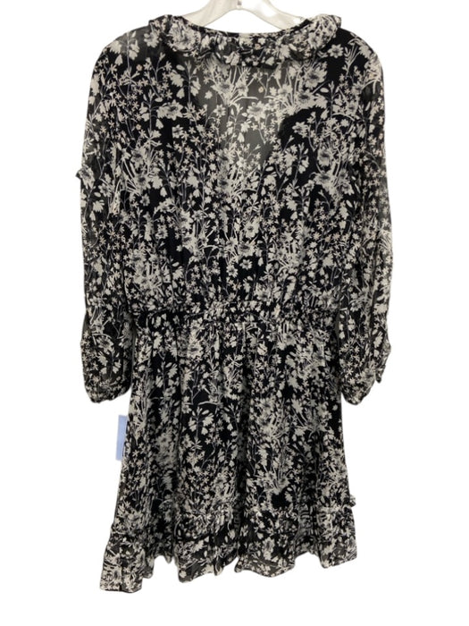 Shoshanna Size 6 Black, White & Pink Silk Chiffon Floral V Neck Dress Black, White & Pink / 6