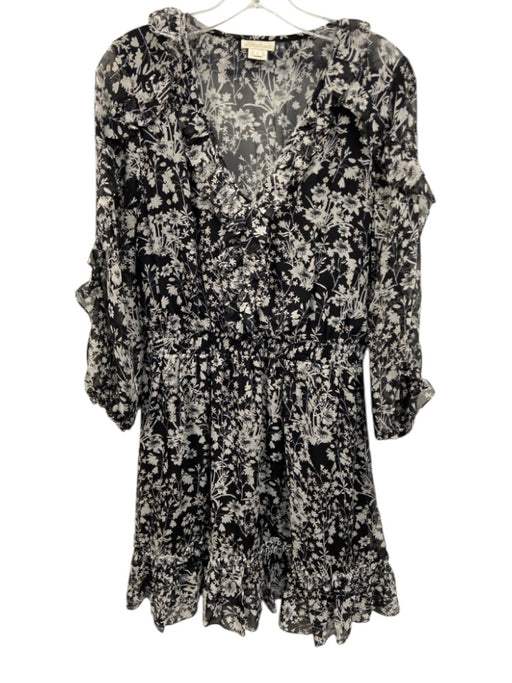 Shoshanna Size 6 Black, White & Pink Silk Chiffon Floral V Neck Dress Black, White & Pink / 6