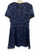 Elie Tahari Size 6 Navy Blue Ramie Cap Sleeve Floral Embroidery Flocked Dress Navy Blue / 6