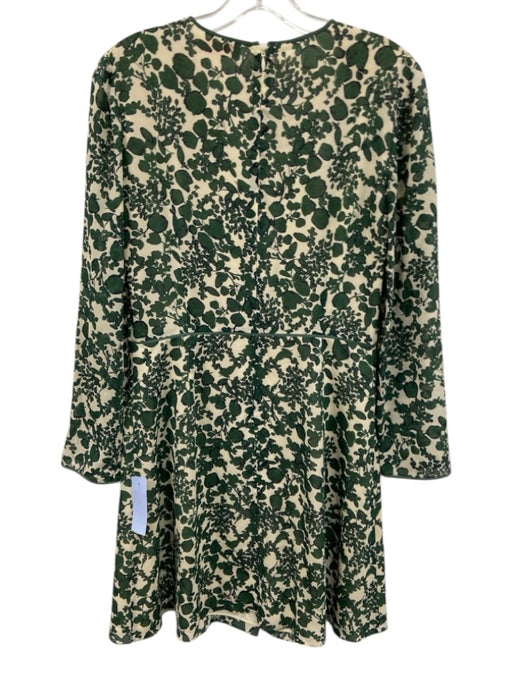 Tory Burch Size 4 Cream White & Green Silk Blend Botanical Print V Neck Dress Cream White & Green / 4