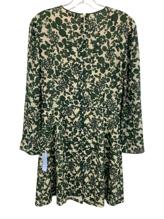 Tory Burch Size 4 Cream White & Green Silk Blend Botanical Print V Neck Dress Cream White & Green / 4