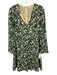 Tory Burch Size 4 Cream White & Green Silk Blend Botanical Print V Neck Dress Cream White & Green / 4
