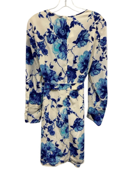 Tory Burch Size S Cream White & Blue Silk Floral Long Sleeve Belted Dress Cream White & Blue / S