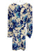 Tory Burch Size S Cream White & Blue Silk Floral Long Sleeve Belted Dress Cream White & Blue / S