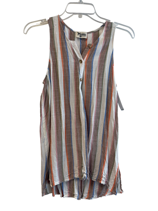 Mumu Size XS White, Orange & Multi Print Rayon Blend Sleeveless Stripes Top White, Orange & Multi Print / XS
