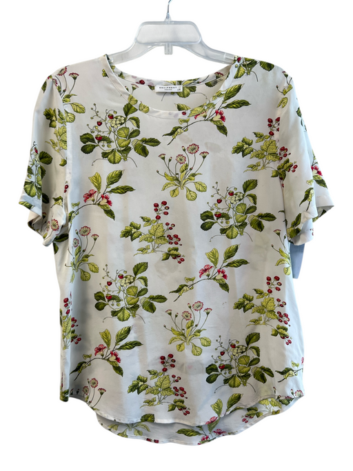 Equipment Size Large Cream, Green & Red floral Silk Round Neck Short Sleeve Top Cream, Green & Red / Large