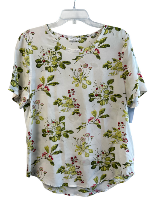 Equipment Size Large Cream, Green & Red floral Silk Round Neck Short Sleeve Top Cream, Green & Red / Large