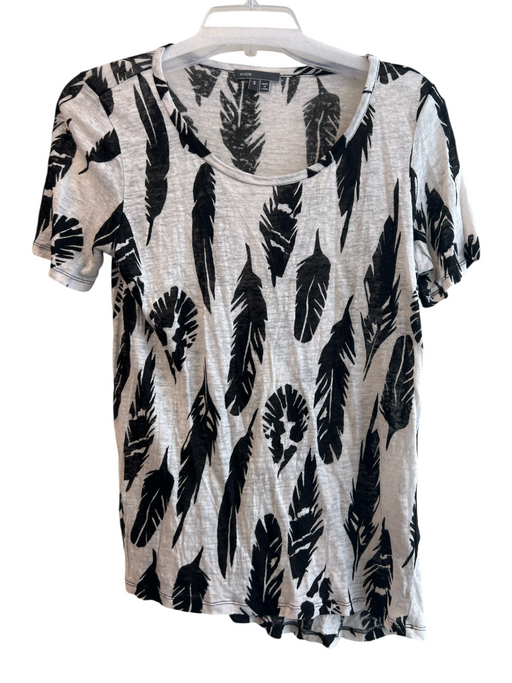 Vince Size Small White & Black Linen Leaf Print Round Neck Short Sleeve Top White & Black / Small