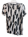 Vince Size Small White & Black Linen Leaf Print Round Neck Short Sleeve Top White & Black / Small