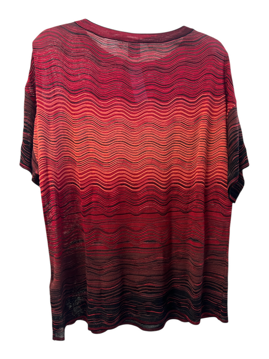 M Missoni Size Medium Red & Black Viscose Blend Round Neck Short Sleeve Knit Top Red & Black / Medium