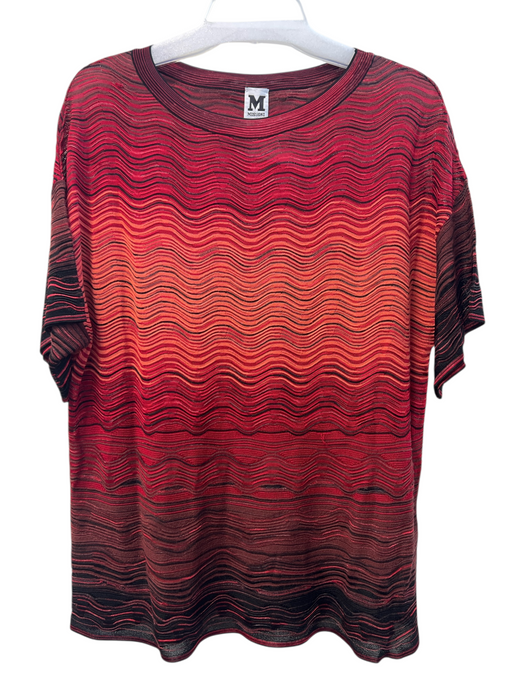 M Missoni Size Medium Red & Black Viscose Blend Round Neck Short Sleeve Knit Top Red & Black / Medium
