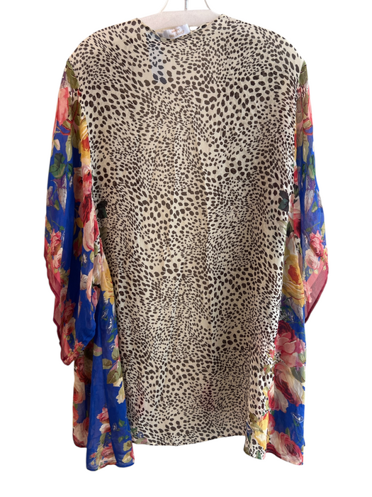 Johnny Was Size Medium Blue, Red & Multi Silk Open Front Floral Short Kimono Blue, Red & Multi / Medium