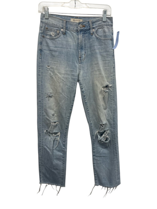 Madewell Size 25 Light Wash Cotton Distressed High Rise Straight Leg Jeans Light Wash / 25