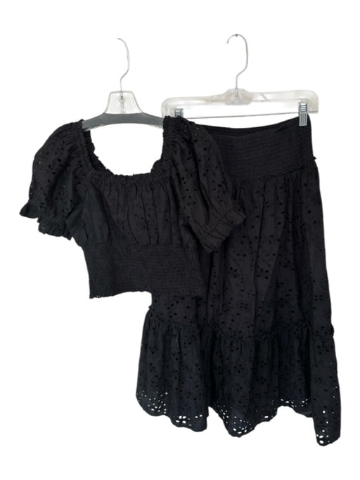Jennifer Grace Size S Black Cotton Short Balloon Sleeve Eyelet Maxi Skirt Set Black / S