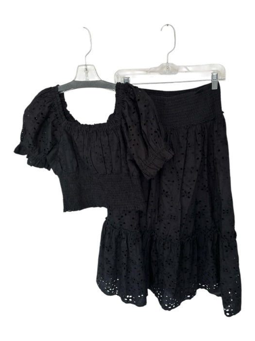 Jennifer Grace Size S Black Cotton Short Balloon Sleeve Eyelet Maxi Skirt Set Black / S