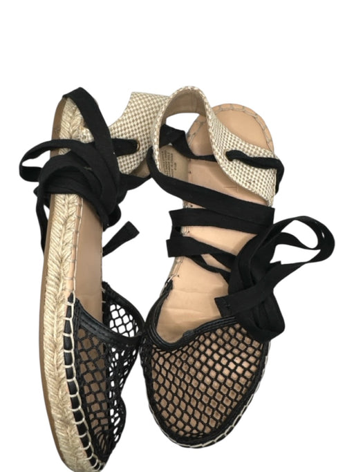 Loft Shoe Size 8.5 Black & Tan Canvas Espadrille Mesh Detail Ankle Tie Sandals Black & Tan / 8.5