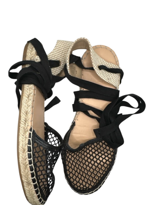 Loft Shoe Size 8.5 Black & Tan Canvas Espadrille Mesh Detail Ankle Tie Sandals Black & Tan / 8.5