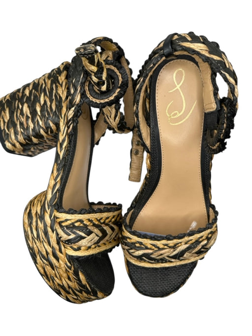 Sam Edelman Shoe Size 9 Tan & black Raffia Platform Block Heel Sandals Tan & black / 9