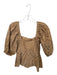 Ganni Size 36 Tan Cotton 3/4 Balloon Sleeve Cut Outs Button Down Cropped Top Tan / 36
