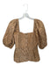 Ganni Size 36 Tan Cotton 3/4 Balloon Sleeve Cut Outs Button Down Cropped Top Tan / 36