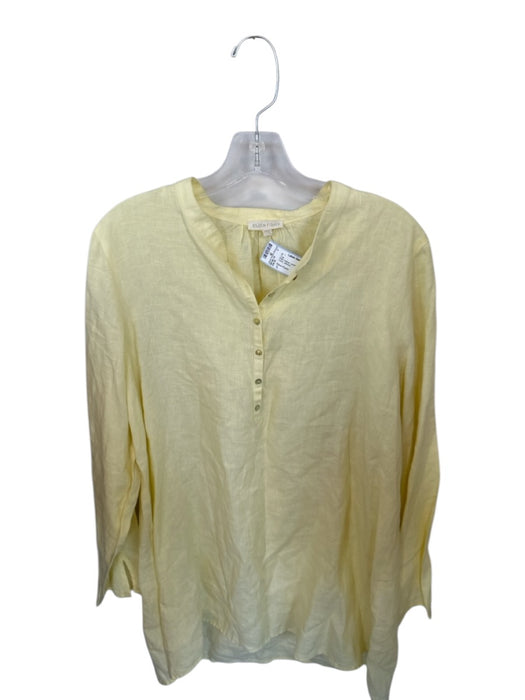 Eileen Fisher Size L Pale Yellow Linen Long Sleeve Buttons Tunic Top Pale Yellow / L
