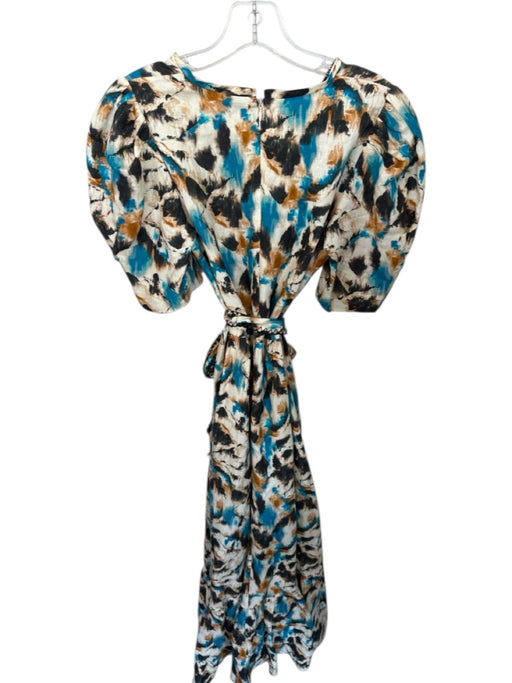 Hunter Bell Size 4 Teal & Brown Linen Blend Short Sleeve Tie Dye Back Zip Dress Teal & Brown / 4