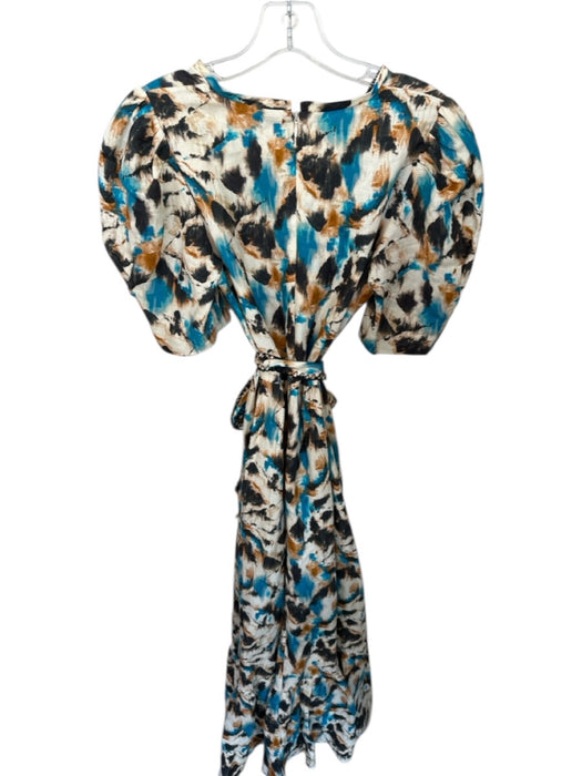 Hunter Bell Size 4 Teal & Brown Linen Blend Short Sleeve Tie Dye Back Zip Dress Teal & Brown / 4