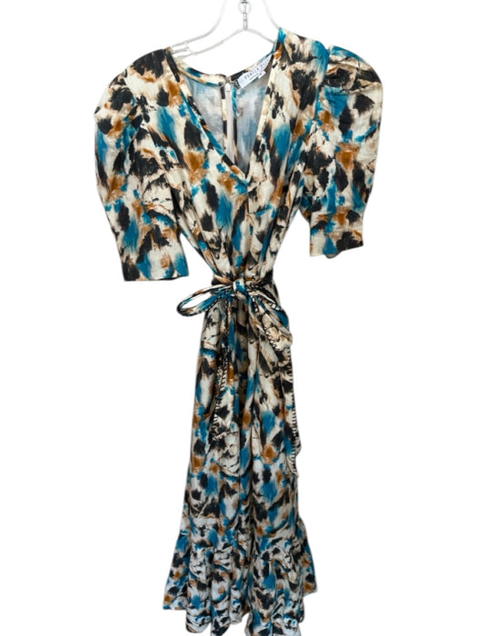 Hunter Bell Size 4 Teal & Brown Linen Blend Short Sleeve Tie Dye Back Zip Dress Teal & Brown / 4