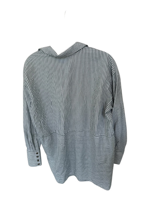 Free People Size XS Green & White Cotton Long Sleeve Striped Button Down Top Green & White / XS