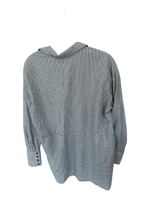 Free People Size XS Green & White Cotton Long Sleeve Striped Button Down Top Green & White / XS