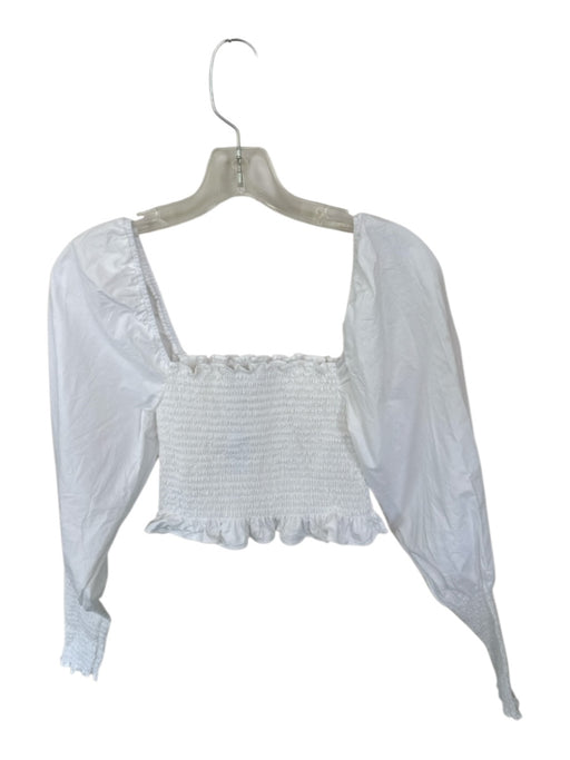 Hill House Size XS White Cotton Long Balloon Sleeve smocked Cropped Top White / XS