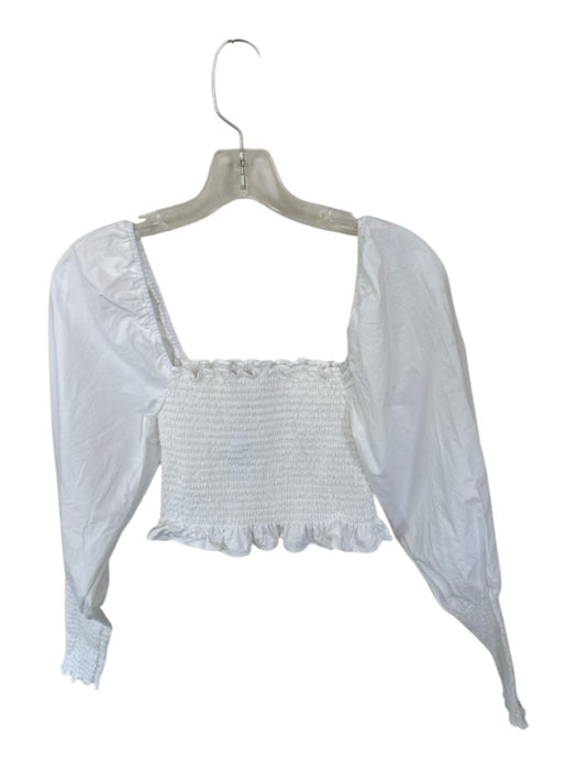 Hill House Size XS White Cotton Long Balloon Sleeve smocked Cropped Top White / XS