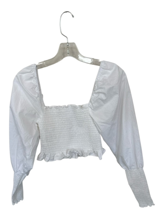 Hill House Size XS White Cotton Long Balloon Sleeve smocked Cropped Top White / XS